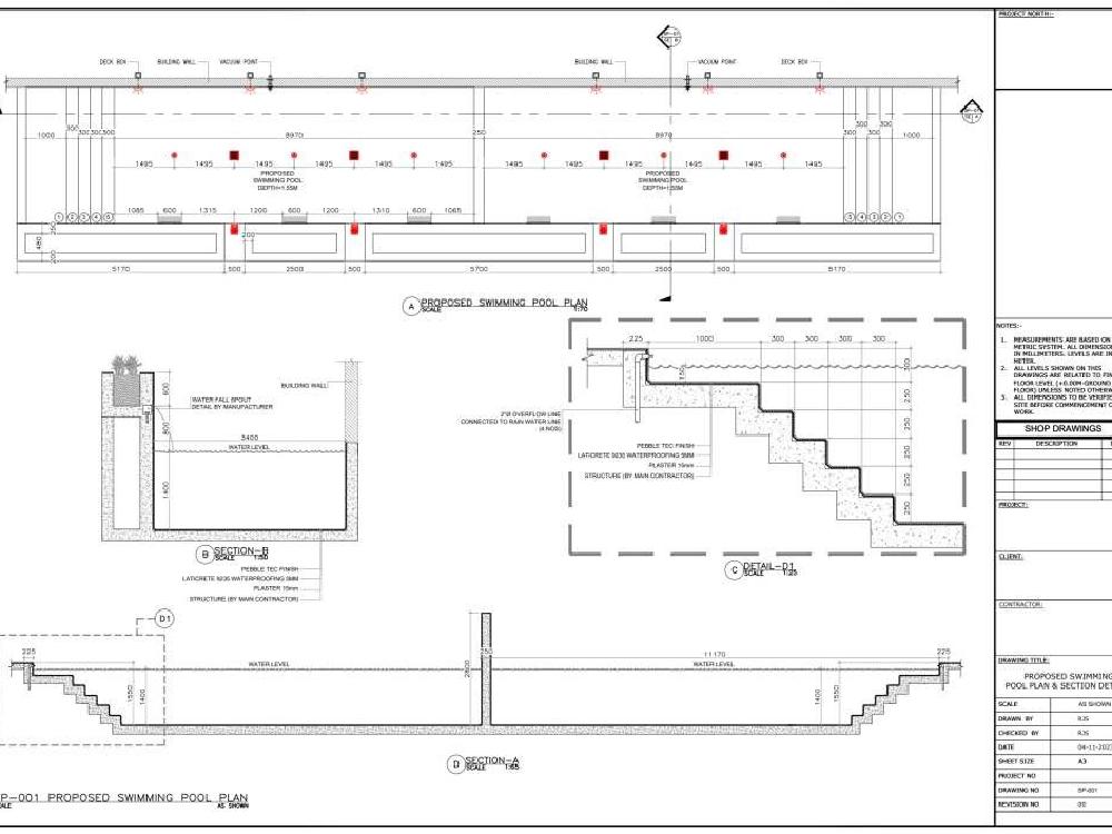 Hotel swimming pool shop drawings and technical details